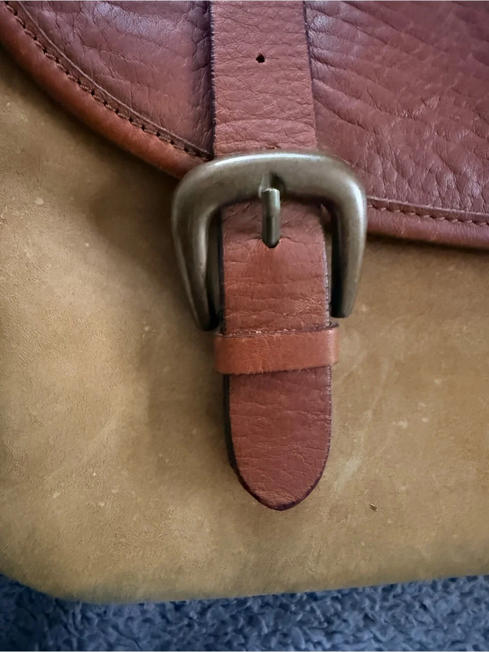 Genuine Leather and Suede Two-Tone Messenger Laptop Bag - Brown/Tan